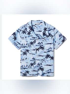 Janie and Jack Light Blue Hawaiian with Navy Palm Print CABANA SHIRTS